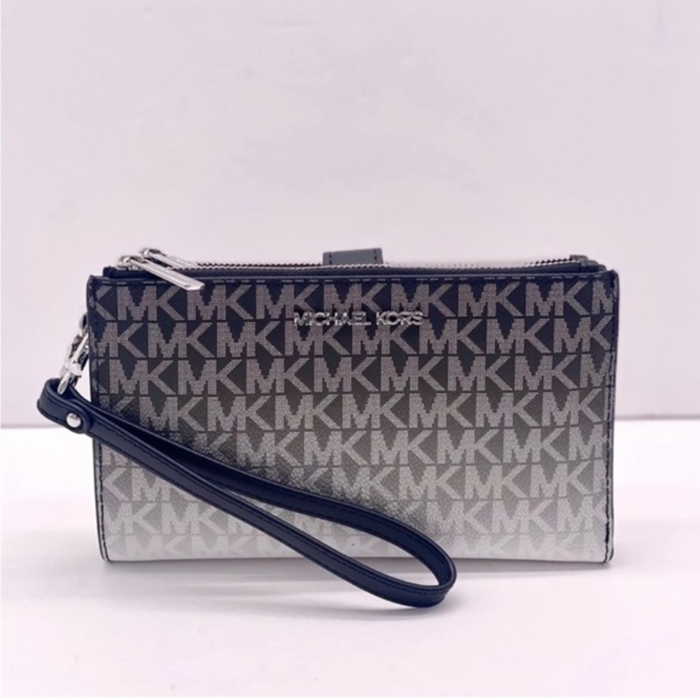 Michael Kors Jet Set Large Ombré Signature Logo Wristlet Wallet Phone BLACK NWT